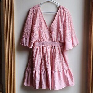 Amazon Pink V-Neck Lace Crochet Romper Dress Size XL
